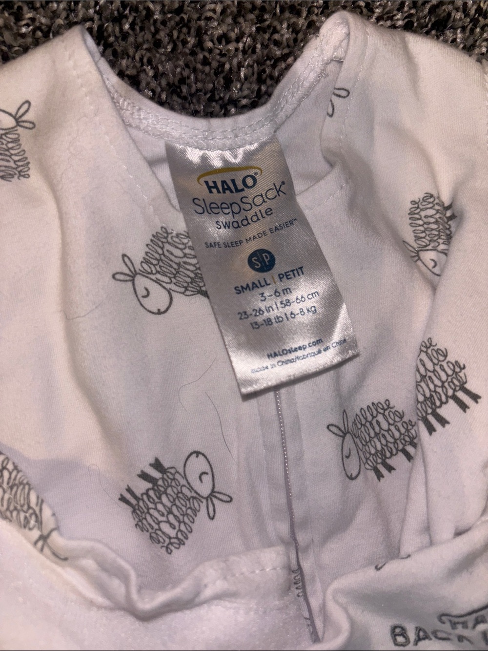 Halo White Sleep Sack with Gray Sheep Pattern - Picture 2 of 2